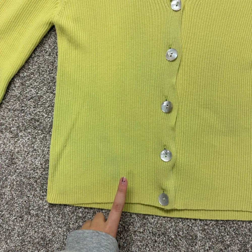 Babette Ballinger Cardigan Sweater Womens S Yellow Ribbed V Neck Button Knit